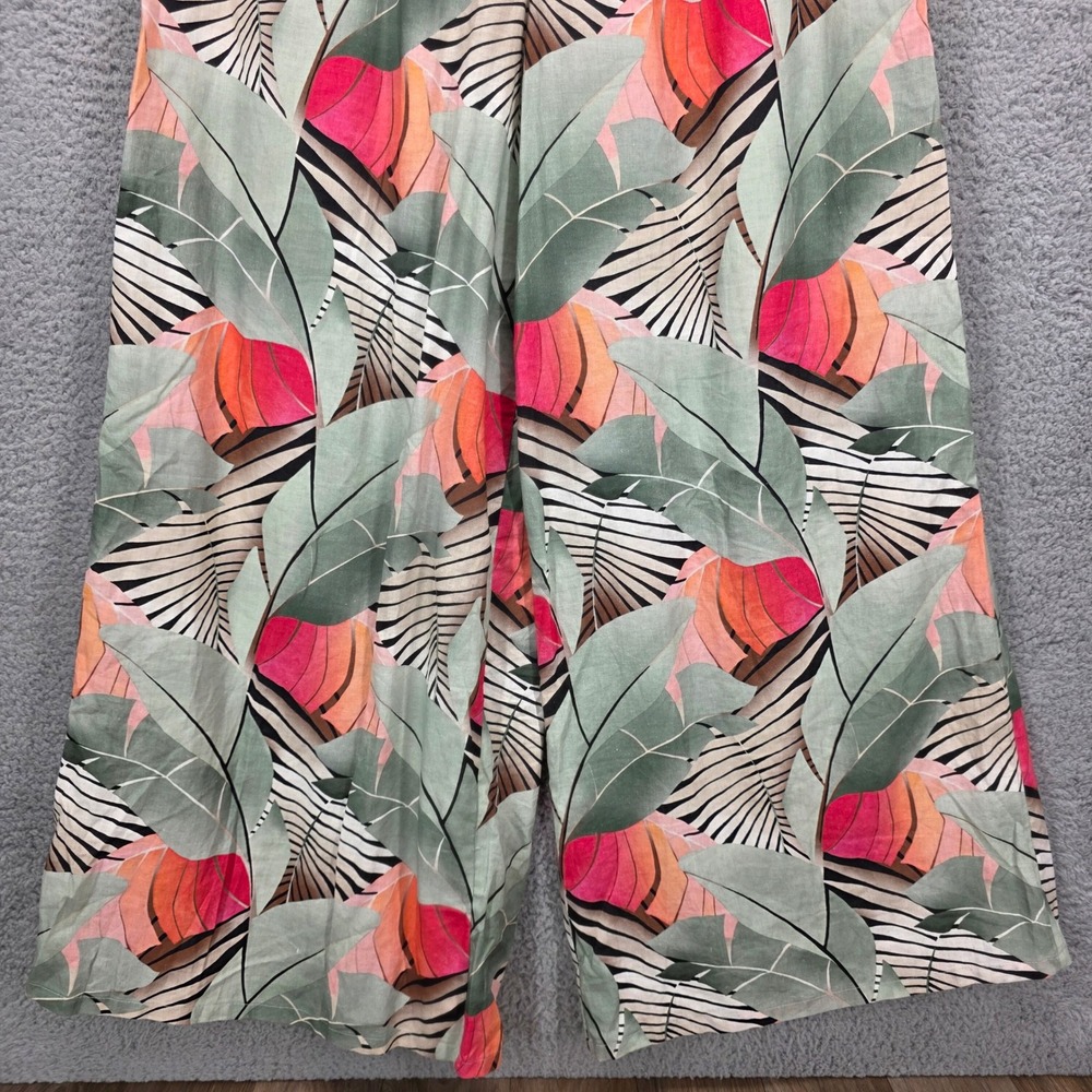 CALIA Medium Tropical Leaf Print Linen Blend Wide Leg Drawstring Pants‎ Green - Picture 10 of 11